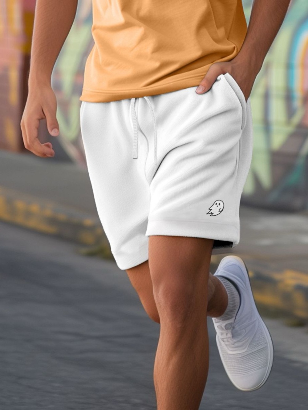 Dalix Ghost Relaxed Fleece Sweat Elastic Short Mens Large White NWT
